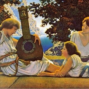 THE LUTE PLAYERS Original Vintage Print Poster Maxfield Parrish Art Deco Nouveau